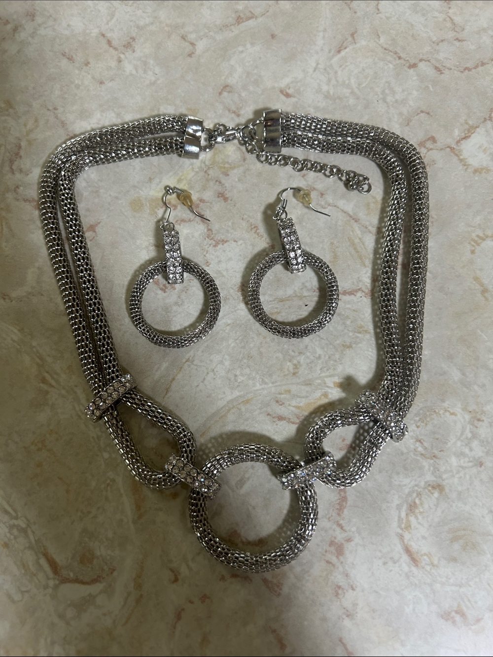 Silver-Tone Crystal Mesh Necklace & Earring Set